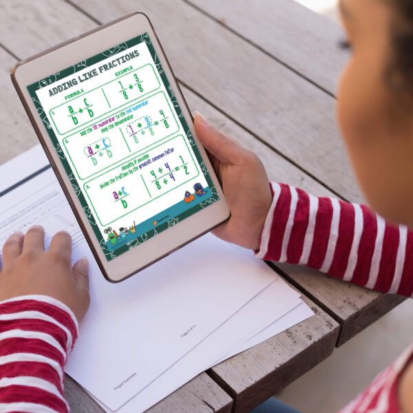 Adding like fraction learning tools tablet