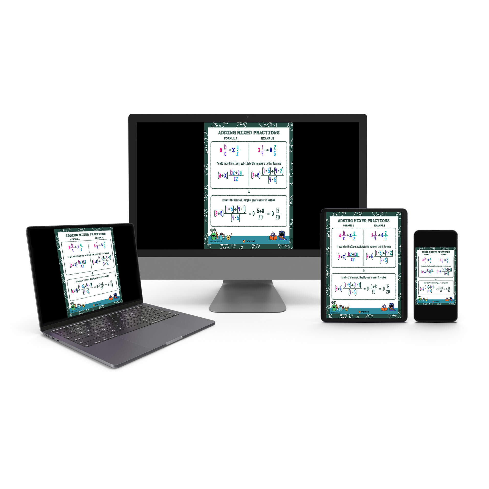 Step by step mixed fraction addition digital download