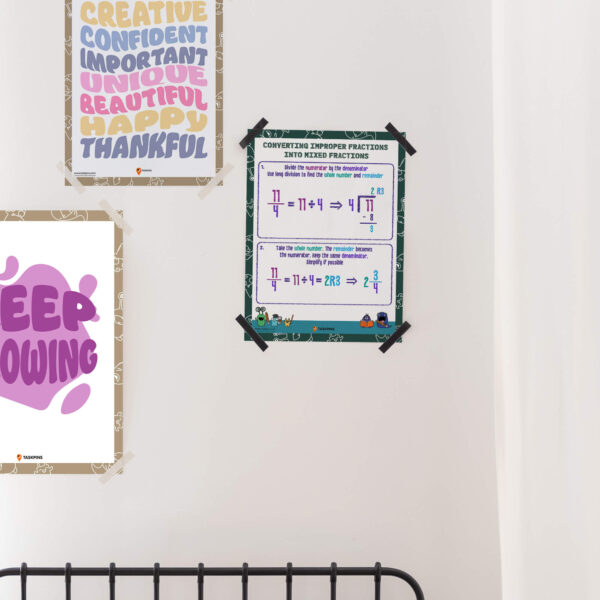 Improper fraction mixed numeral decoration chart