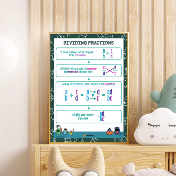 Step by step fraction division printable chart