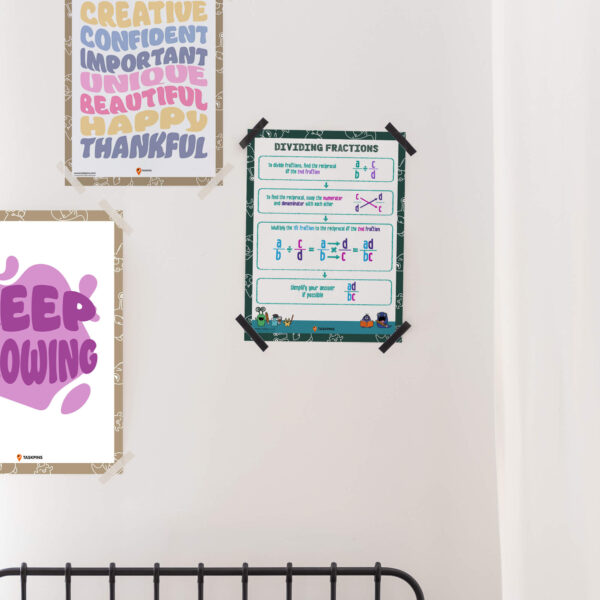 Step by step fraction division decoration print