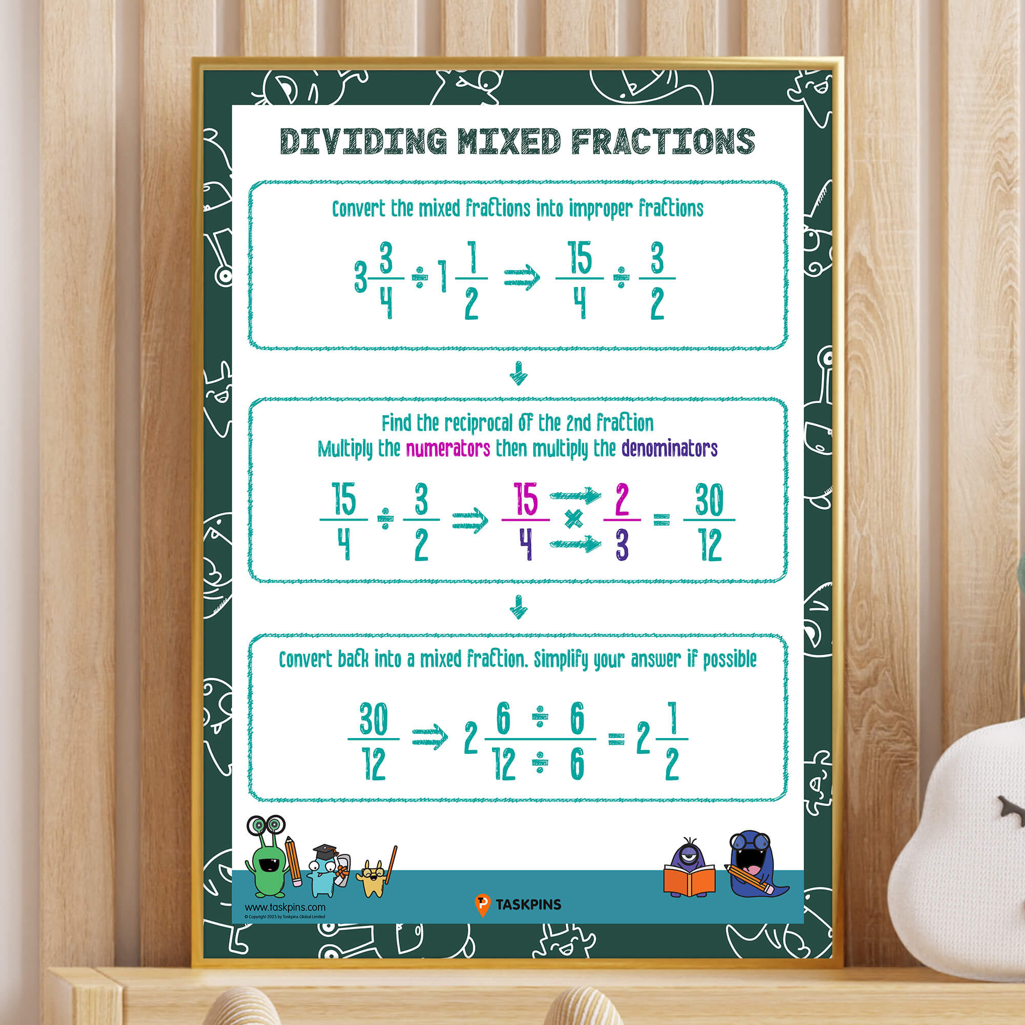 How to divide mixed fractions printable resource