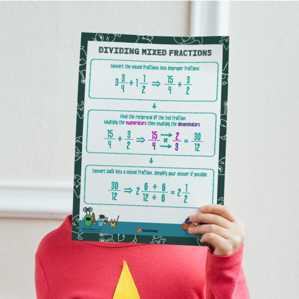 Divide mixed fractions poster chart