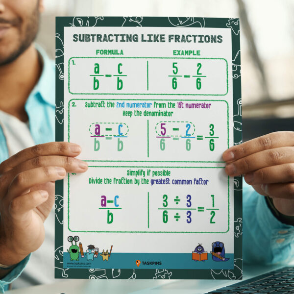 subtracting fractions with like denominators printable guide