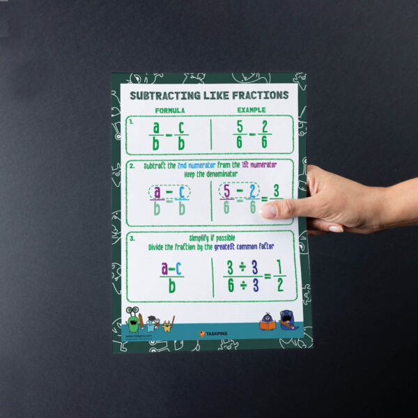 subtracting fractions with like denominators decor resource