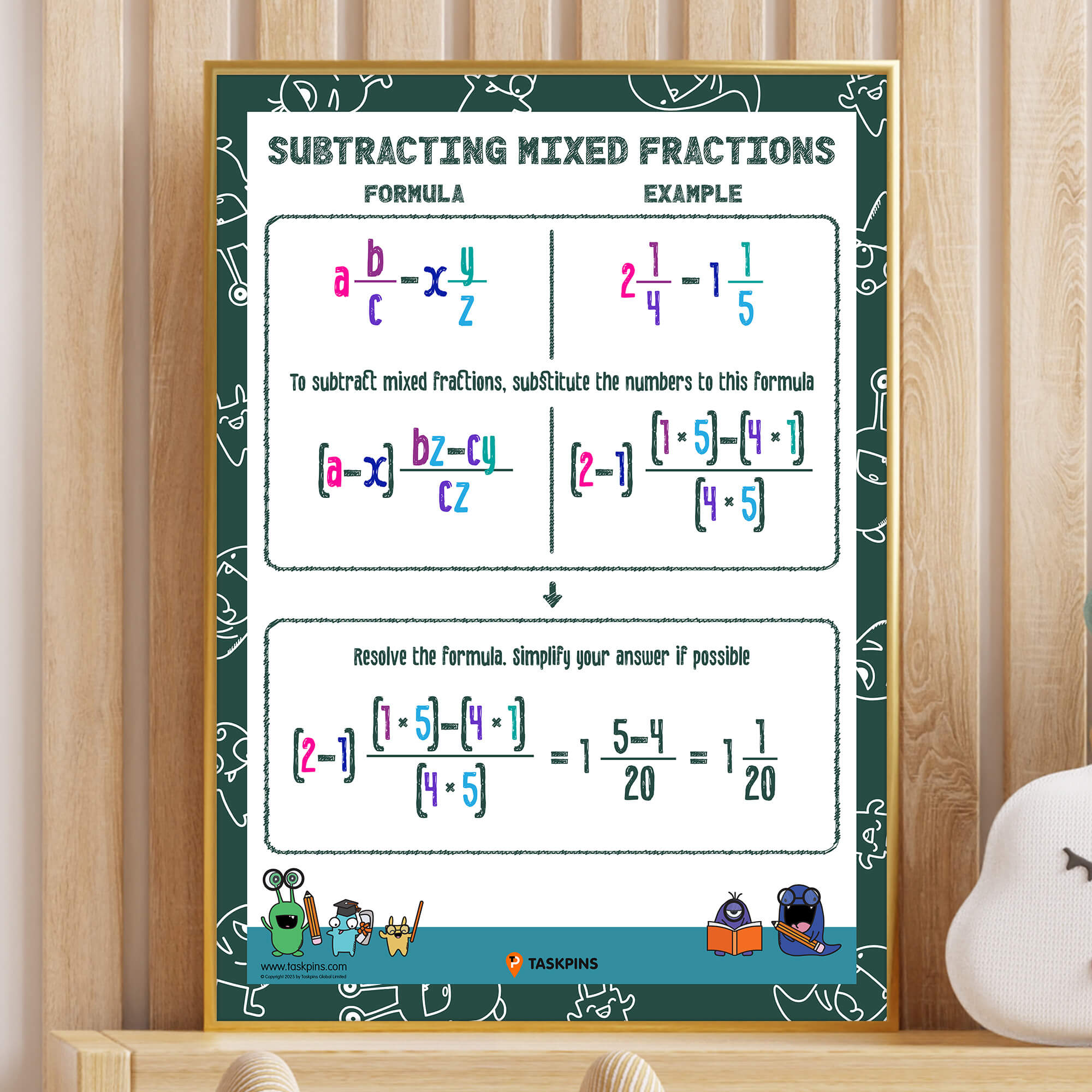 Mixed fraction subtraction decoration guide