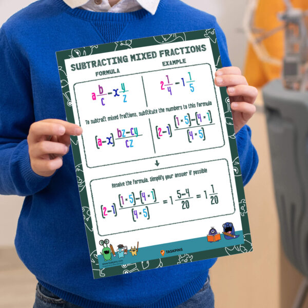 Subtract mixed fractions digital decoration