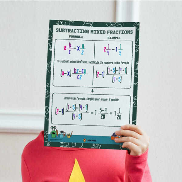 Mixed fraction subtraction poster print