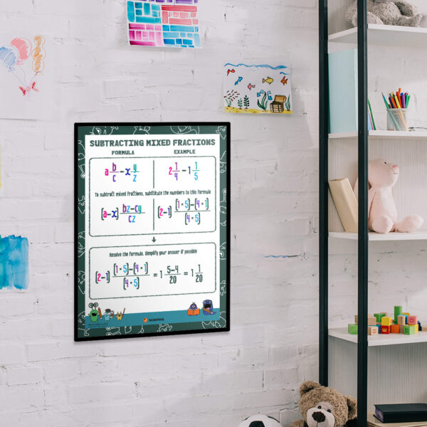 Mixed fraction subtraction printable chart