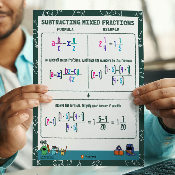 Mixed fraction subtraction poster decoration