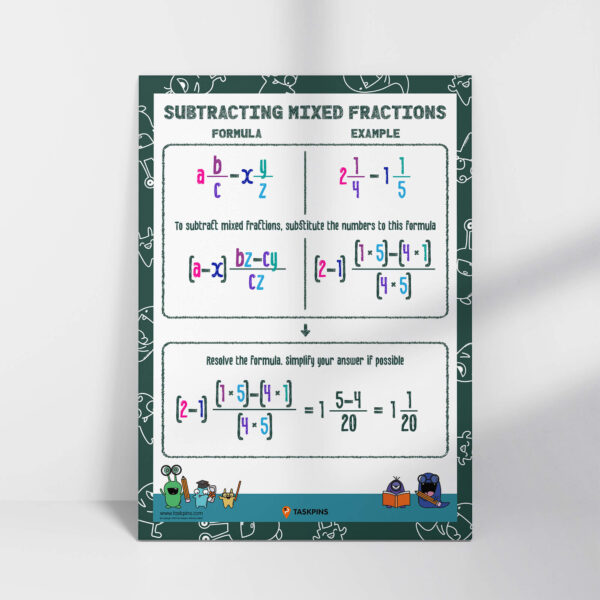 How to subtract mixed fractions print guide