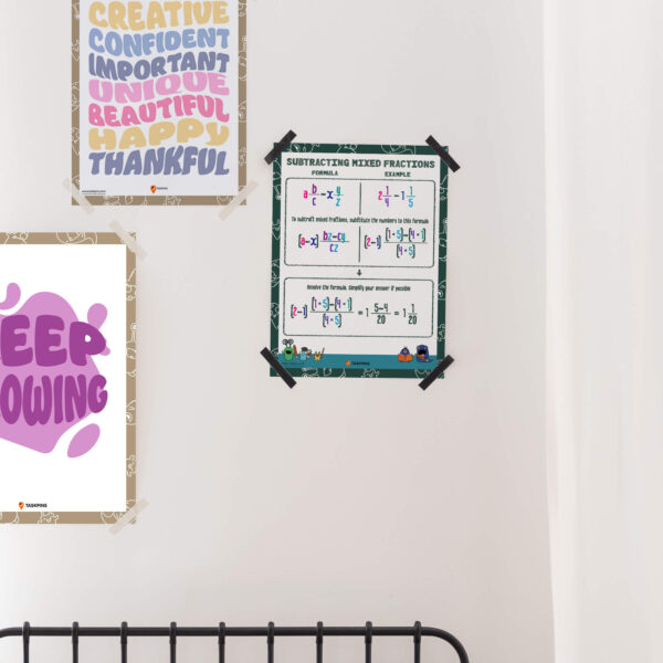 Subtract mixed fractions decor chart
